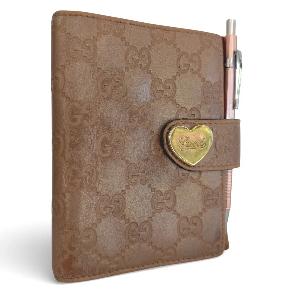 Gucci GG Monogram Leather Agenda Planner w/ Heart Logo 4 x 5.5, Inserts + Pencil
